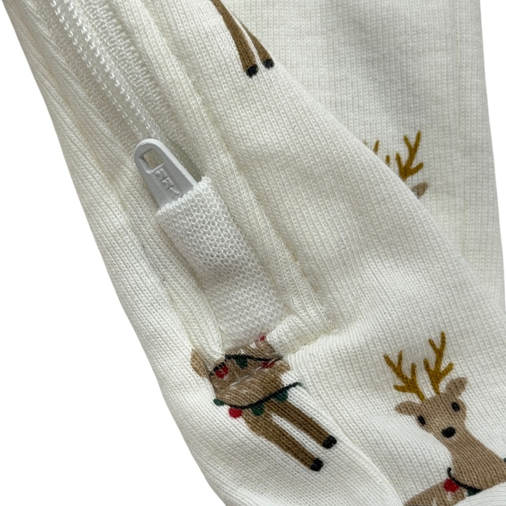 Petit Lem Holiday Reindeer 2-Way Zip Footed Sleeper Unisex 3M Off White - Picture 5 of 12